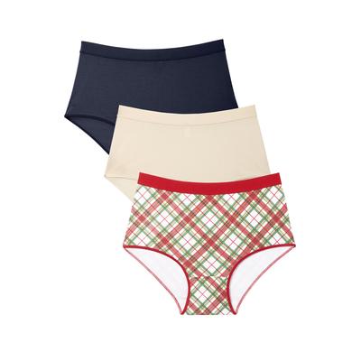 Plus Size Women's Cotton/Spandex Panty 3-Pack by Catherines in Holiday Plaid Pack (Size 7)
