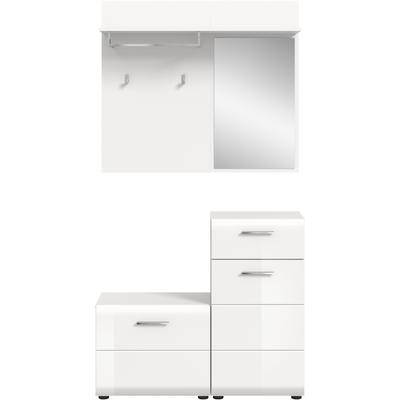 Garderoben-Set INOSIGN "FLORENZ, 3tlg., best. aus: Garderobenspiegelpaneel, Sitzbank & Kommode", weiß (weiß, weiß hochglanz), B:98cm H:191cm T:35cm, Kastenmöbel-Sets, Kombination, Kompaktgarderobe, Garderobenkombination, Garderobe Image