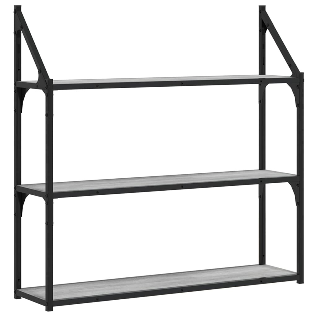 vidaXL Wandregal 3 Fächer Grau Sonoma 80x21x78,5 cm Holzwerkstoff Image