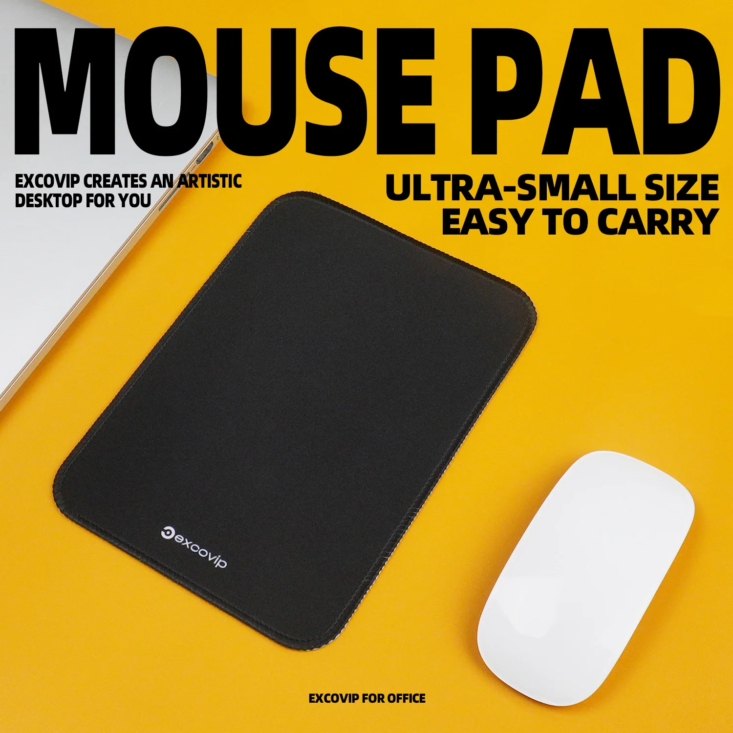 EXCO Mini-Mauspad, Büro-Mauspad, klein, mit genähtem Rand, rutschfeste Gummiunterseite für Zuhause, Laptop, Computer, Schreibtisch, Gaming Image