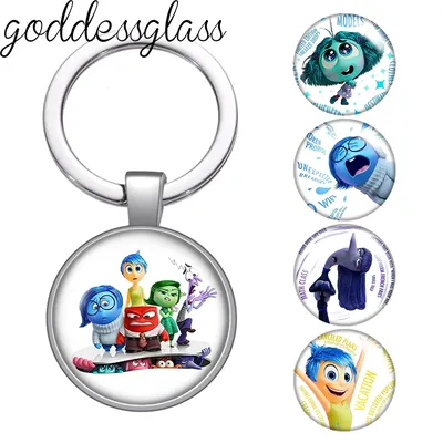 Disney Inside Out 2 Moive Joy Sadness Fear Photo glass cabochon keychain Bag Car key chain Ring Holder Charms keychains gift