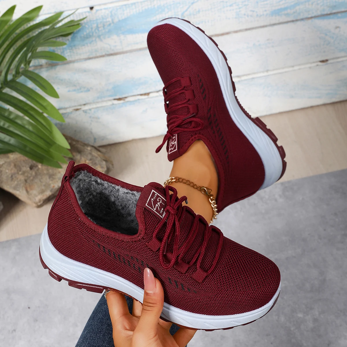 Neue 2025, atmungsaktive Sportschuhe für Damen, weicher Boden, Freizeitschuhe, schwarze, mit Fleece gefütterte und verdickte, bequeme Slip-on-Schuhe