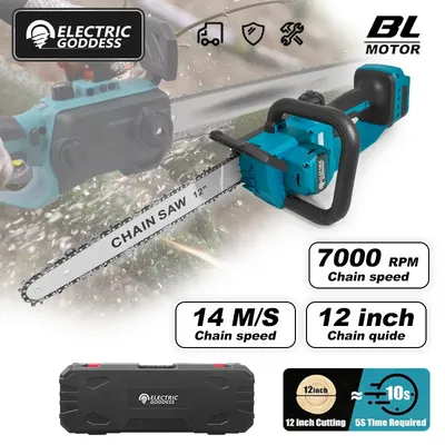 12Inch 7000RPM Brushless Electric Chain Saw 600W Cordless Handheld Chainsaw Graden Pruning Power Tool For Makita 18V Battery Pin