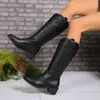 Retro Elegante Frauen Kniehohe Stiefel Dicken Absätzen Einfarbig Spitz Top Hohe Stiefel Herbst Winter Büro Dame Schuhe Frau