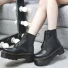 Echtes Leder Damen Stiefel Plattform Große Größe 35-45 Schwarze Leder Stiefeletten Punk Schuhe Dicker Boden Motorradstiefel