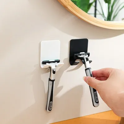 2pcs Adhesive Razor Holder Wall Mounted Bathroom for Shower Rack Shaver Holder Plastic Hook Holder Does Not Damage The Furniture