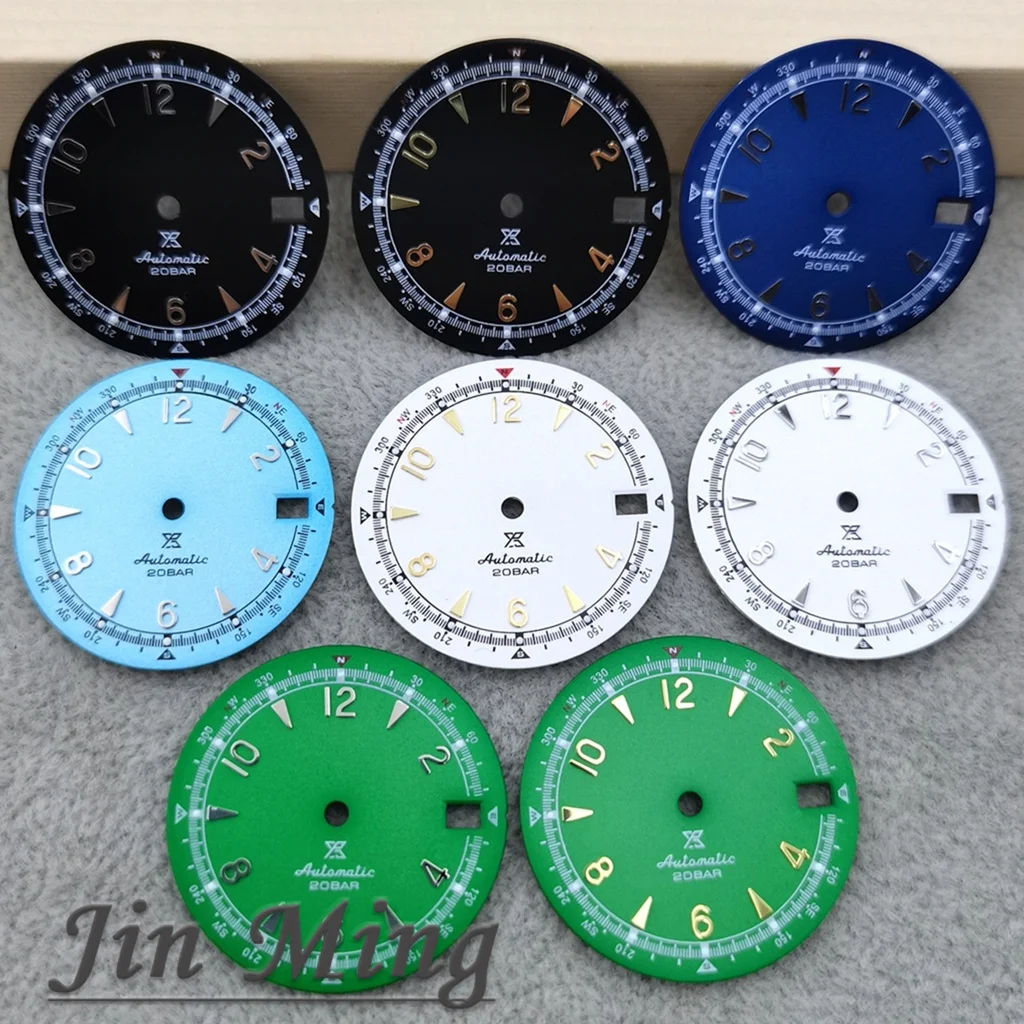 Hohe Qualität 28,5mm Weiß Schwarz Blau Grün Datum NH35 Matte Zifferblatt Grün Leuchtend Für SKX Mod Für NH35 NH36 4R 7S Bewegung