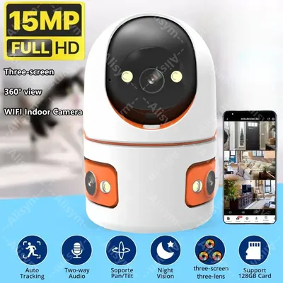 15MP Security WIFI Camera Three Screen Pan&Tilt PTZ Cameras Baby Pet Monitor Human Tracking Two-way Audio Color Night Vision Cam