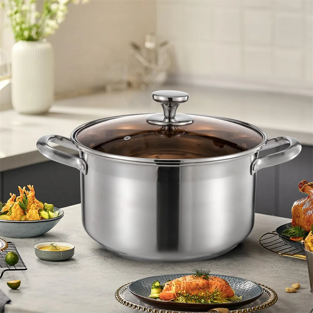 1 Stück Suppentopf, verdickter Edelstahltopf, Suppentopf mit großer Kapazität für den Haushalt, unbeschichteter Eintopftopf, Doppelohr-Dampftopf, Integr Image