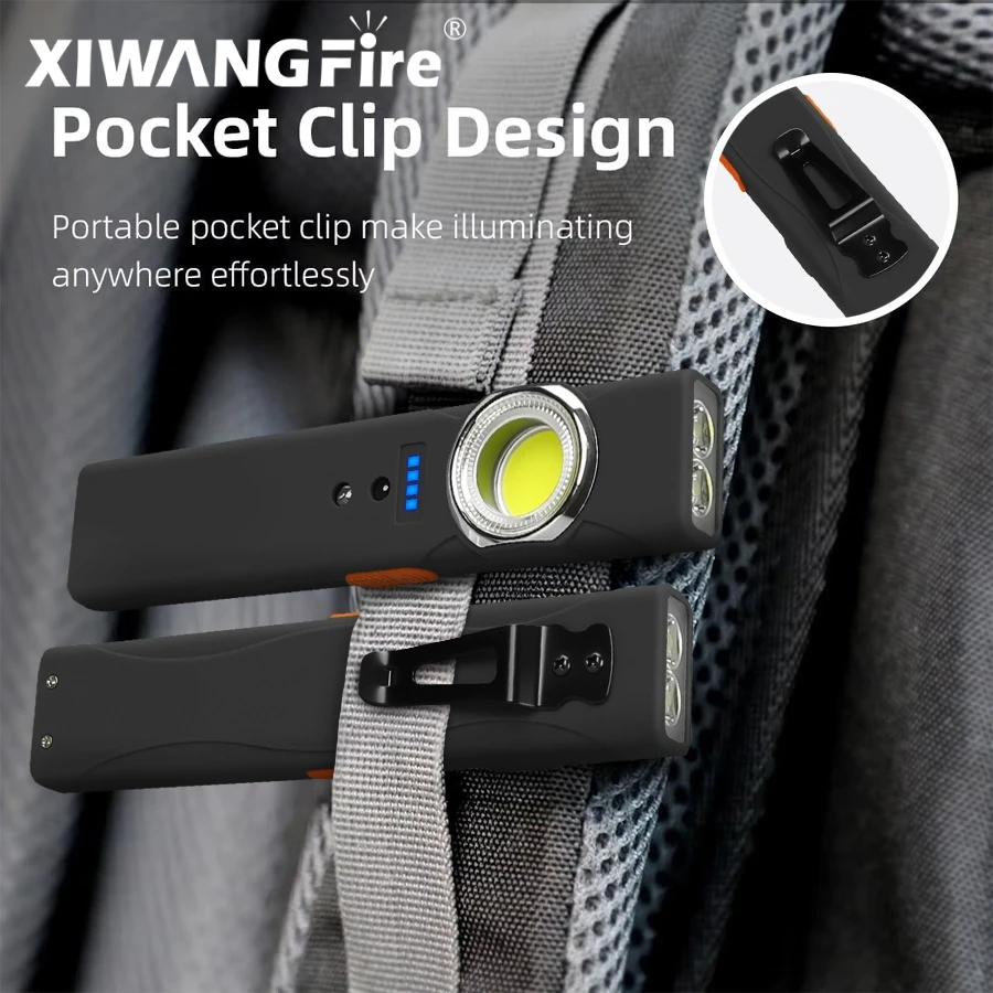 Superhelle LED-Schlüsselanhänger-Taschenlampe, USB wiederaufladbar, 600 lm, Mini-Taschenlampe, tragbare Arbeitsleuchte mit Magnet, wasserdichte Taschenlaterne Image
