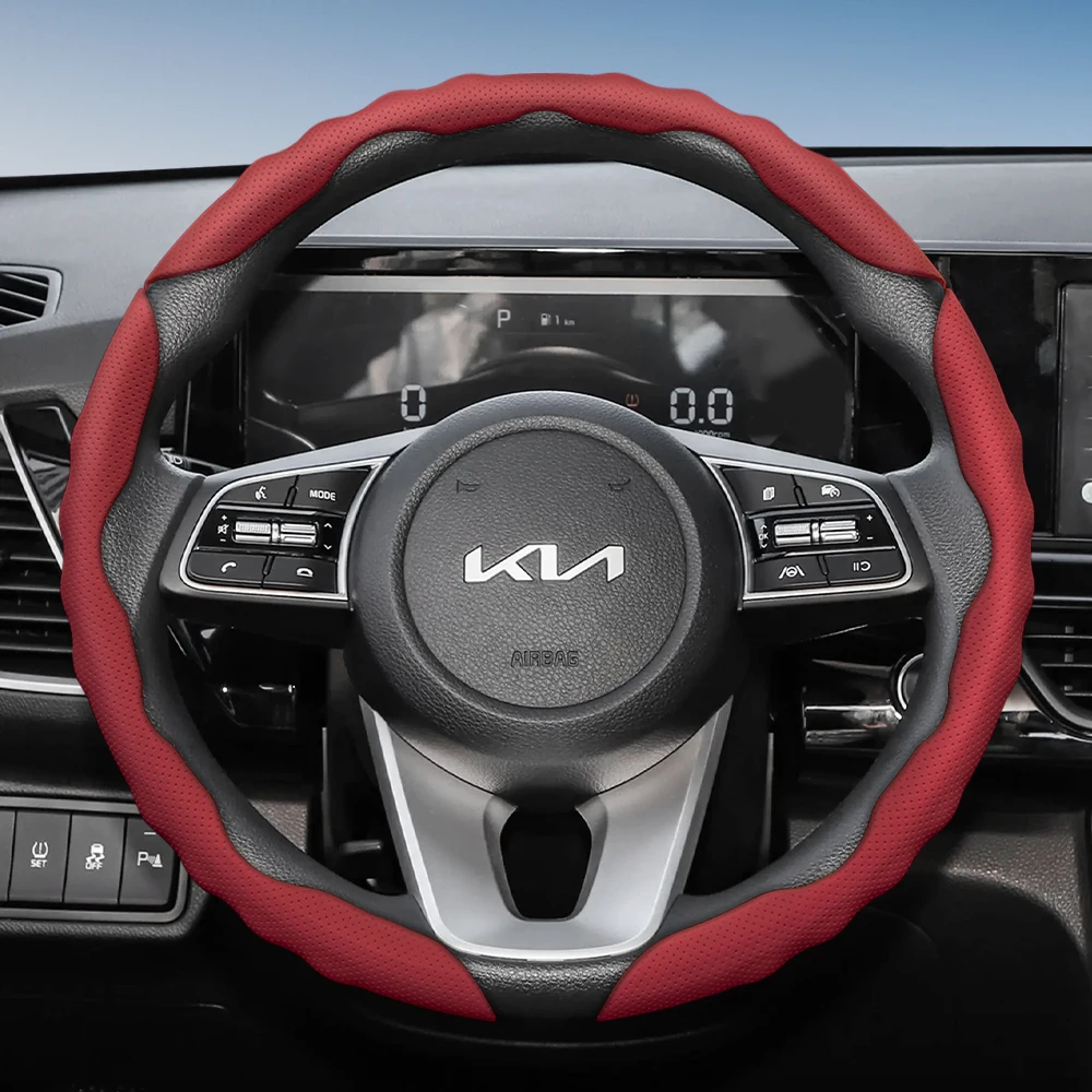 Geeignet für Kia-Lenkradbezug mit gewelltem Sportdesign, atmungsaktivem Leder, segmentiertem, rutschfestem, schweißabsorbierendem Schutzhülle für Ceed, Picanto, Sportage 3, Rio 4, Ev3, Cerato 2, Image