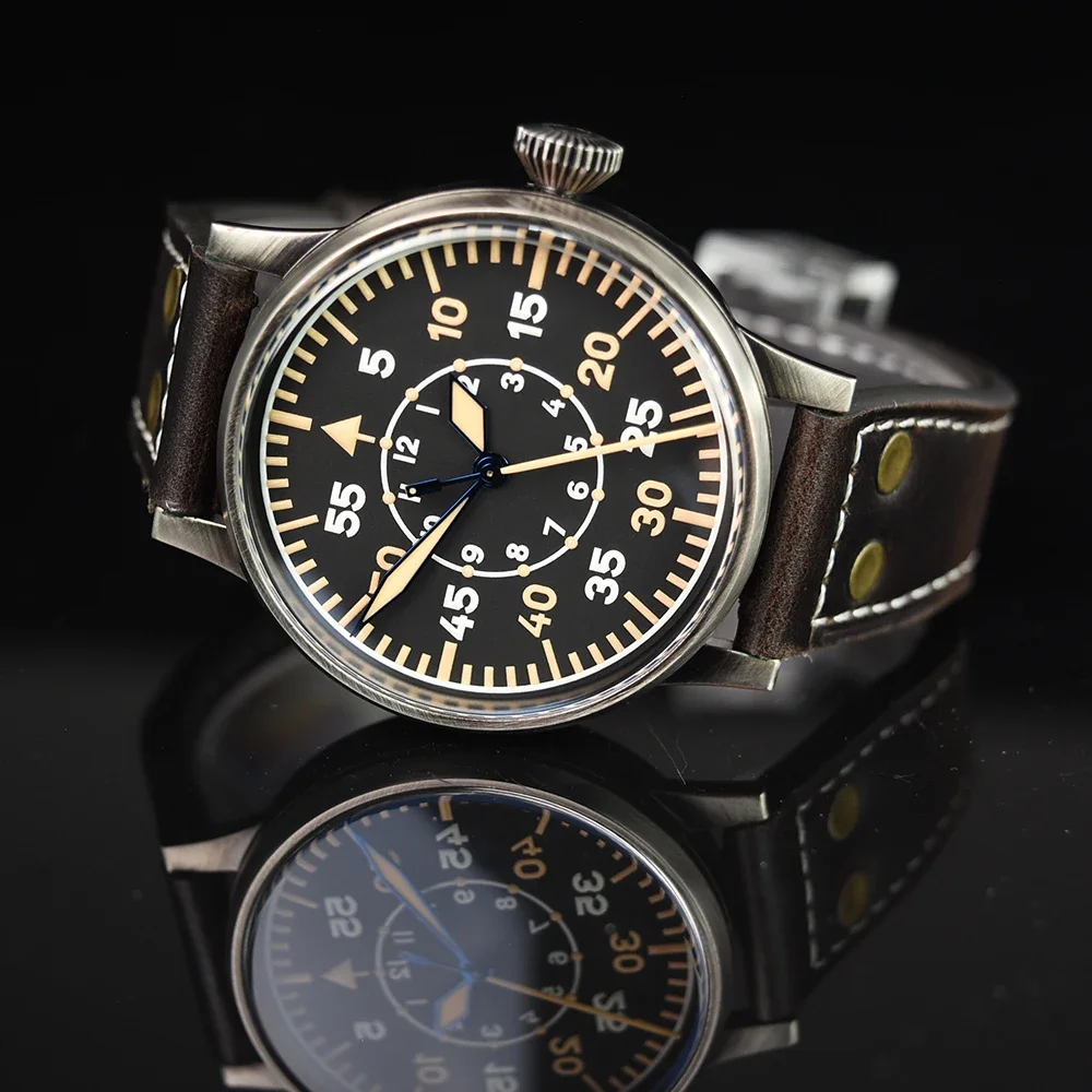 Hruodland Männer Automatische Uhr 42MM Pilot Mechanische Armbanduhr 10ATM Wasserdicht C3 Leucht Saphir Altes Gehäuse PT5000 SW200 Image