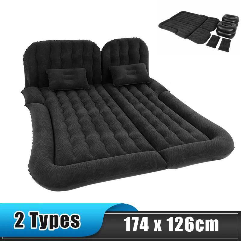 Neues 2-Arten-Auto-aufblasbares Bett, verdicktes Reisebett, Reise-Luftmatratze, Outdoor-Camping-Kissen, zusammenklappbar, tragbar, Beflockung