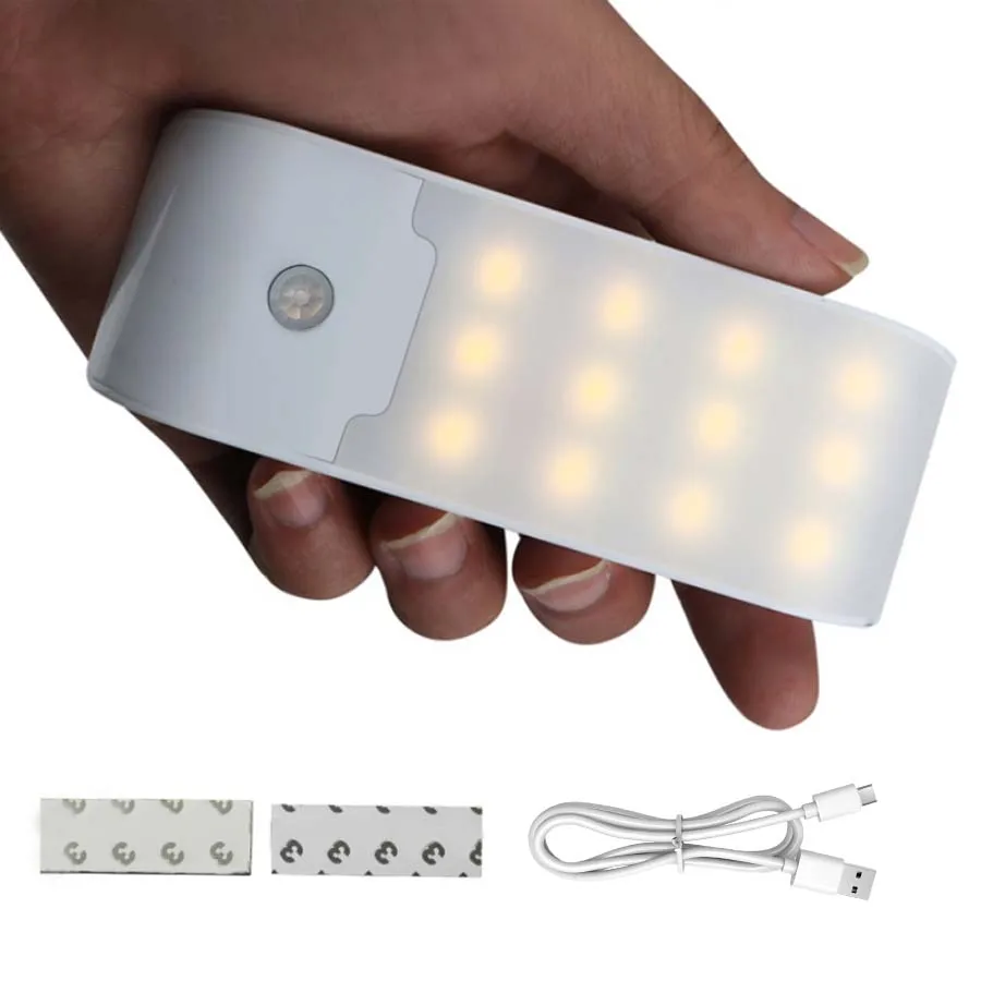 12LED Nachtlicht Bewegungsmelder wiederaufladbare USB-LED-Lampe für Flur Badezimmer Schrank Küche unter dem Schrank hohe Helligkeit