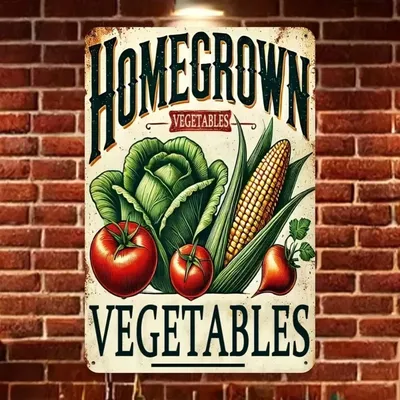 1pc Vintage Metal "Homegrown Vegetables" Sign, Wall Hanging Decor For Home, Garden, Bar - Durable, Waterproof, Outdoor Use