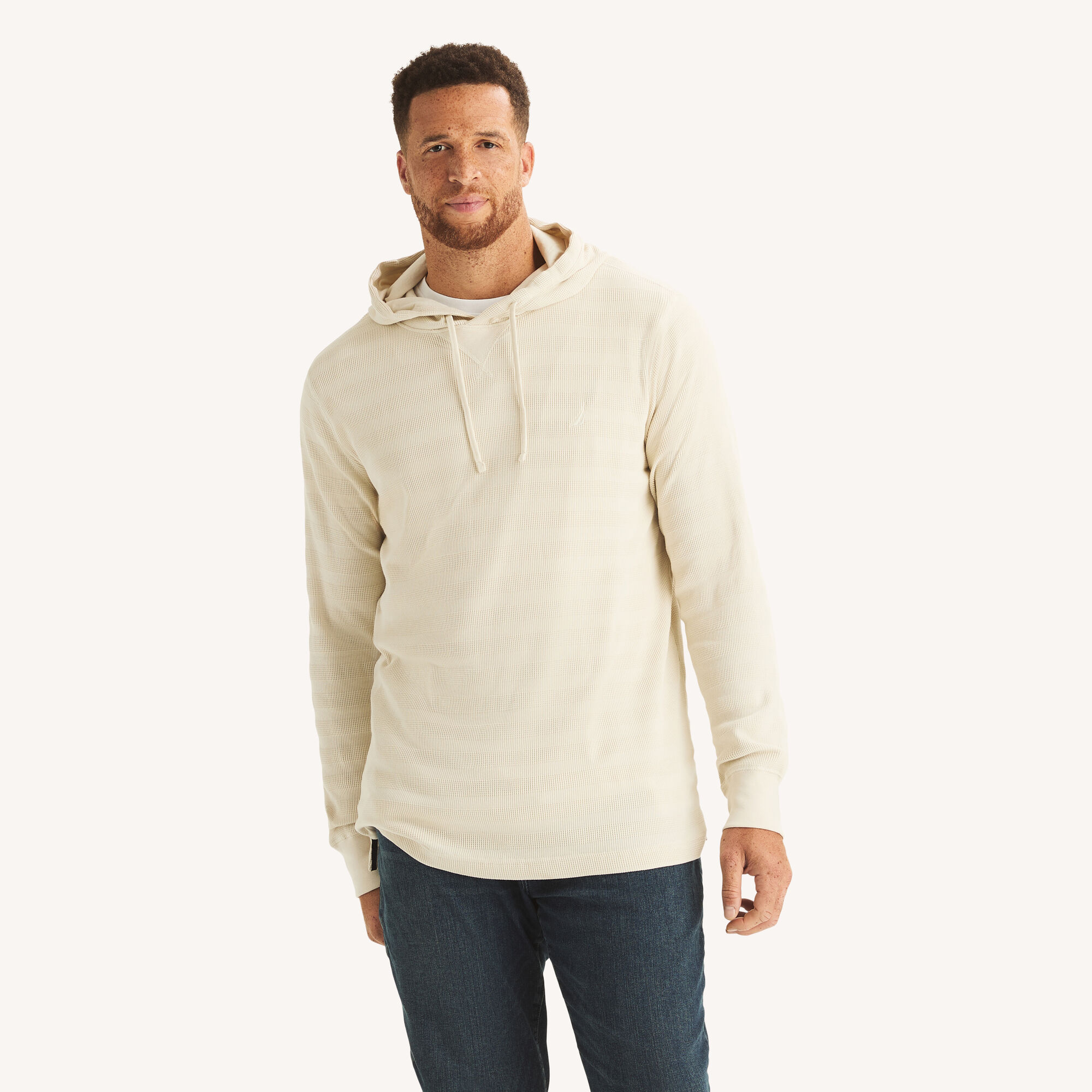 Nautica Men's Big & Tall Waffle-Knit Hoodie 172 (Natural), 1XLT