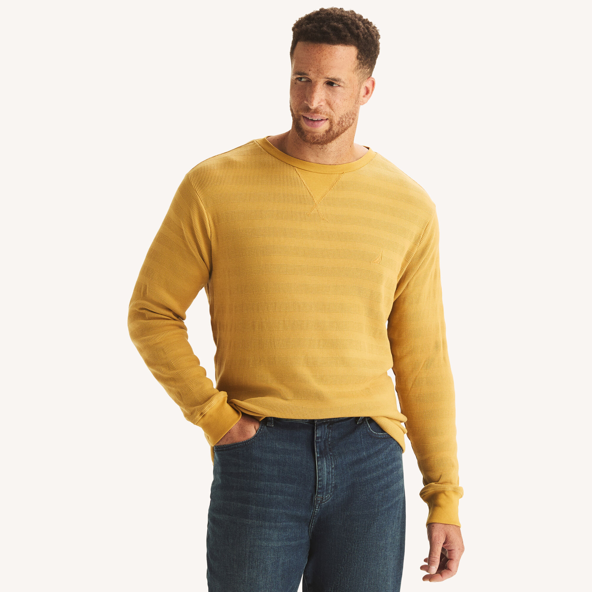 Nautica Men's Big & Tall Waffle Crewneck Sweater 231 (Camel), 4XL