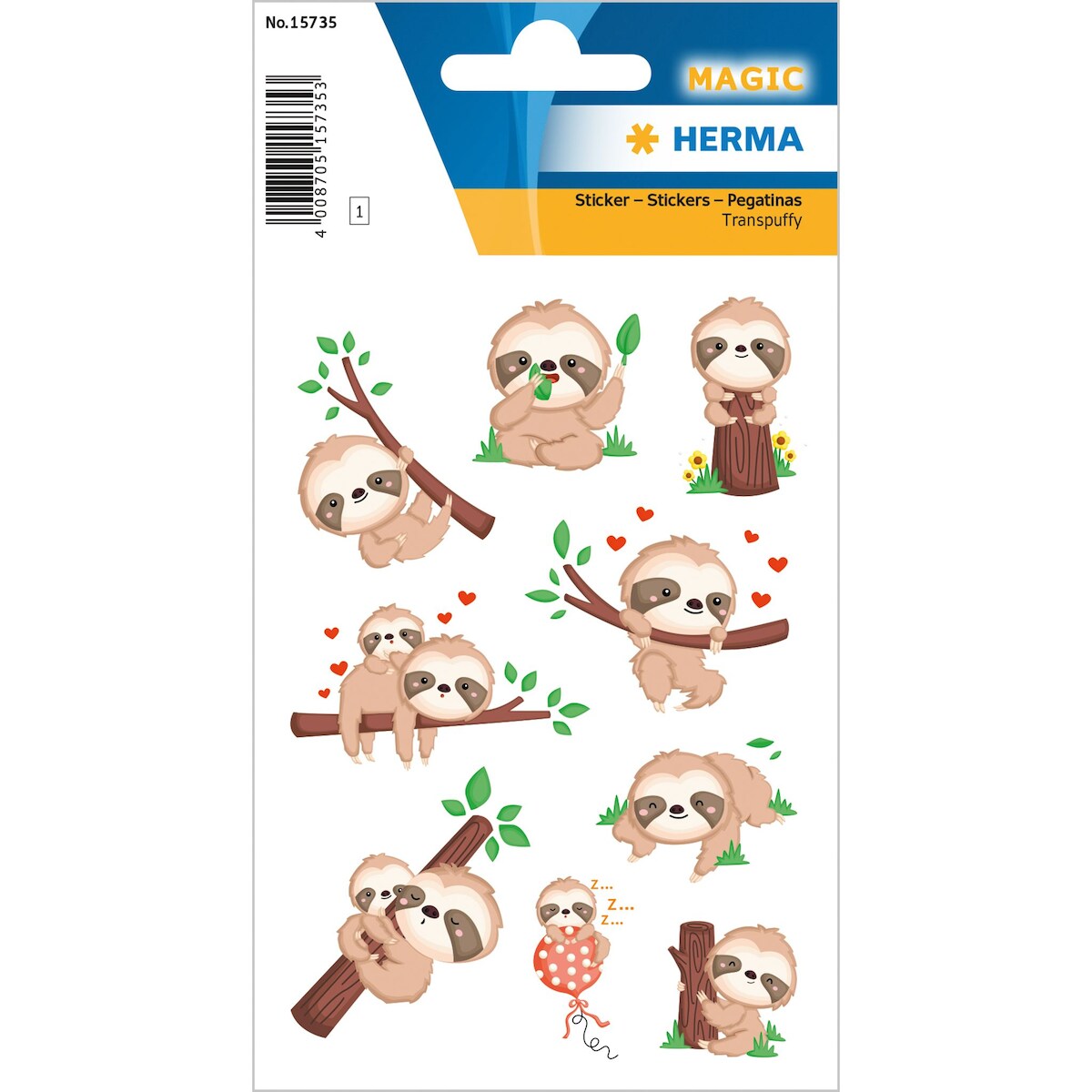 Herma Sticker MAGIC Tiere Das kleine Faultier Transpuffy 1 Bl Image