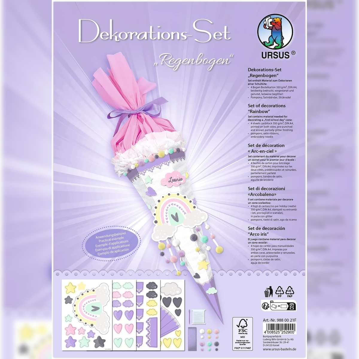 DEKO-SET SCHULTÜTE EASY LINE "REGENBOGEN" Image