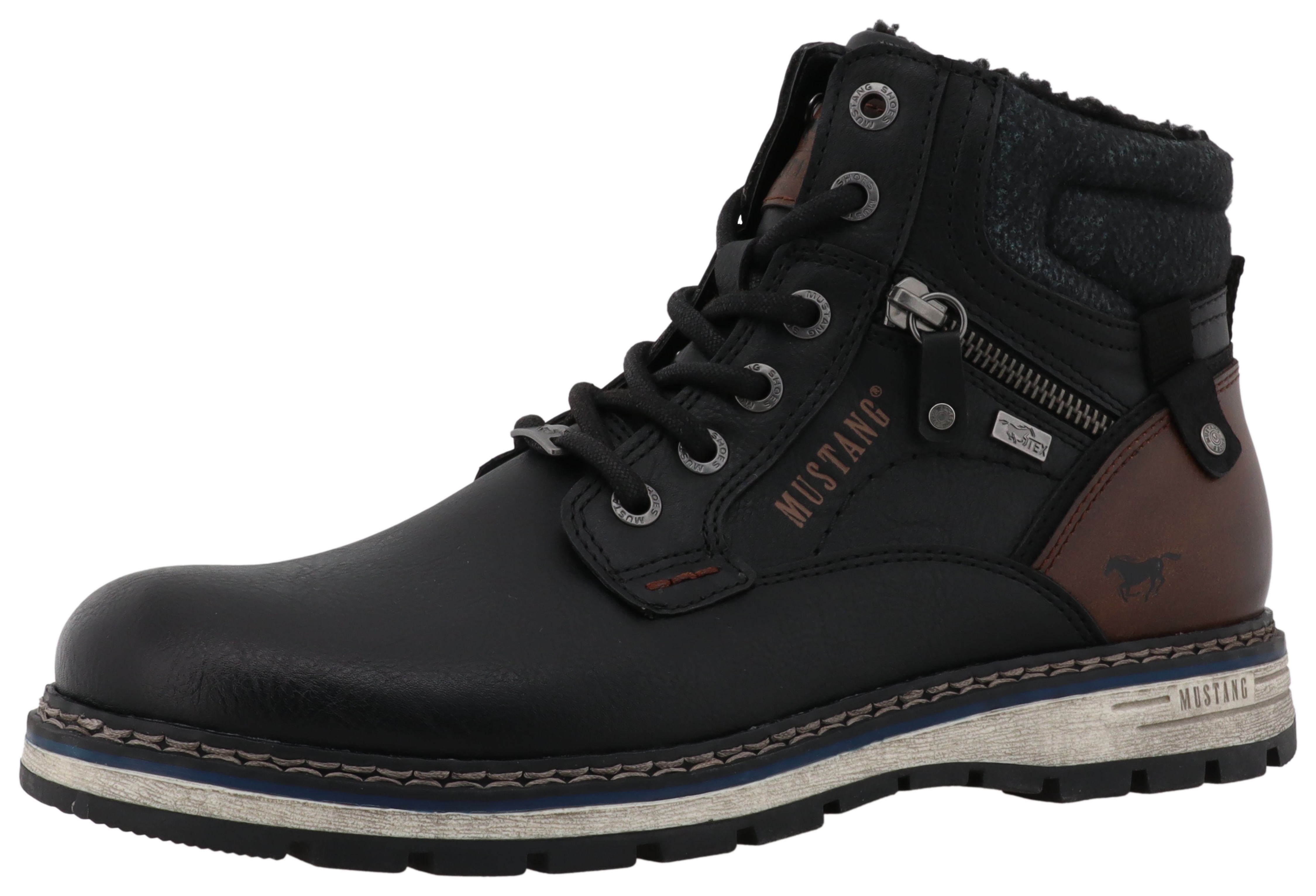 Winterboots MUSTANG SHOES "Mariko", Herren, Gr. 44, schwarz, Lederimitat, Textil, Basic, Schuhe Winterboots, Workerboots, Schnürboots mit TEX-Ausstattung
