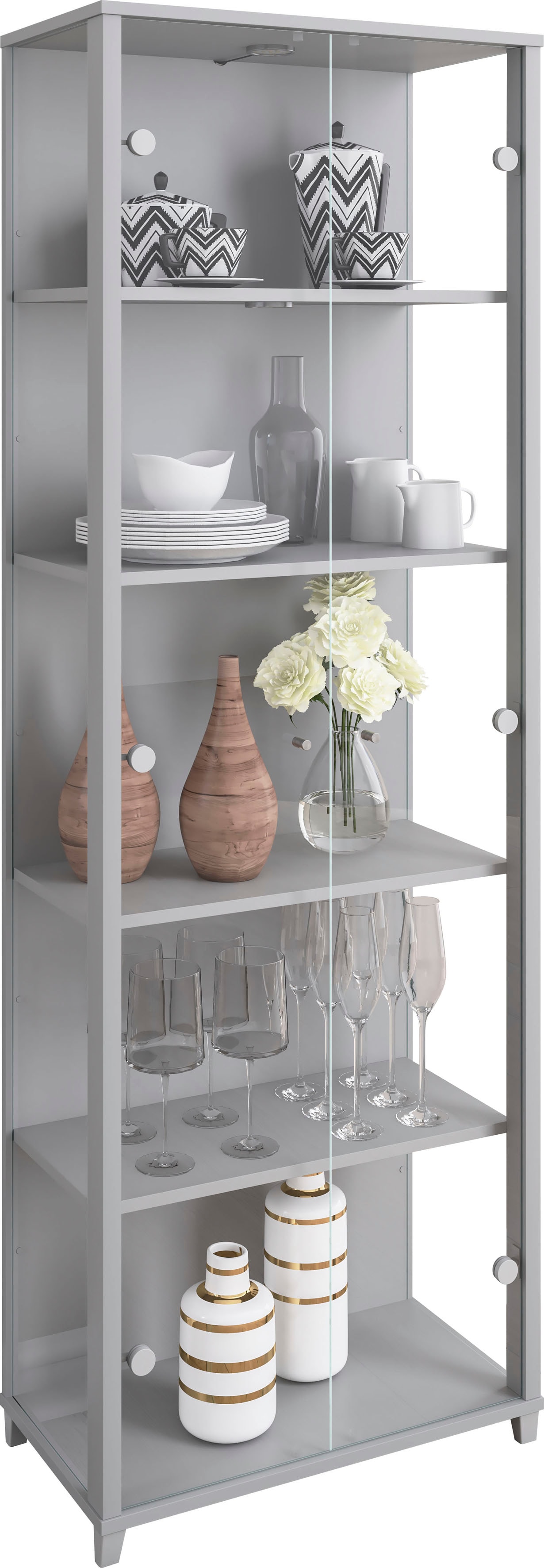 Vitrine FIF MÖBEL "OPTIMA", silber, B:57,5cm H:172cm T:32cm, Holzwerkstoff, Sicherheitsglas ESG, Schränke, Vitrine, Standvitrine, Vitrinenschrank, Glasvitrine, Sammlervitrine