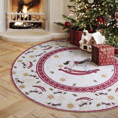 Teppich VILLEROY & BOCH "Toy's Delight Limited Edition Santa Claus", schaukelpferd, H:3mm Ø:160cm, Polyester, Teppiche, Limited Edition, Weihnachten, Wohnzimmer, Baumrock, Waschbar, Rund Image