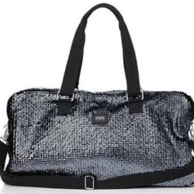 Pink Victoria's Secret Bags | Victoria’s Secret Pink Rare Sequin Bling Duffle Bag Large Travel Gym Tote | Color: Black/Silver | Size: Os