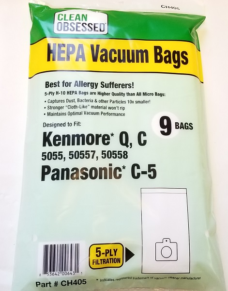 Kenmore Style C 5055/50558 and Style Q 50557 Replacement HEPA Paper Bag, 9 Pack