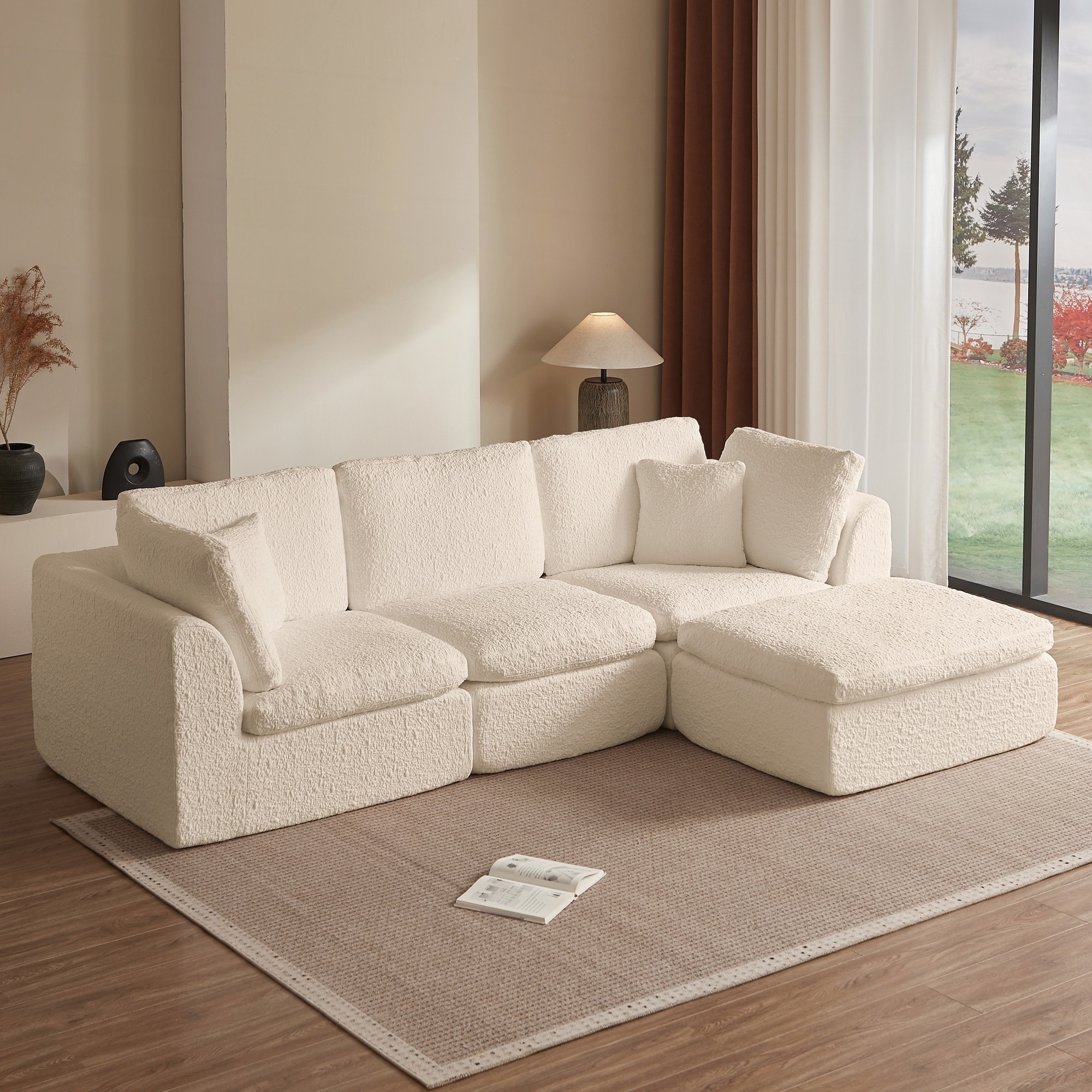 110 Inch Convertible L-Shape Cloud Sectional Couch with Ottoman for Spacious and Comfortable Living Room Seating