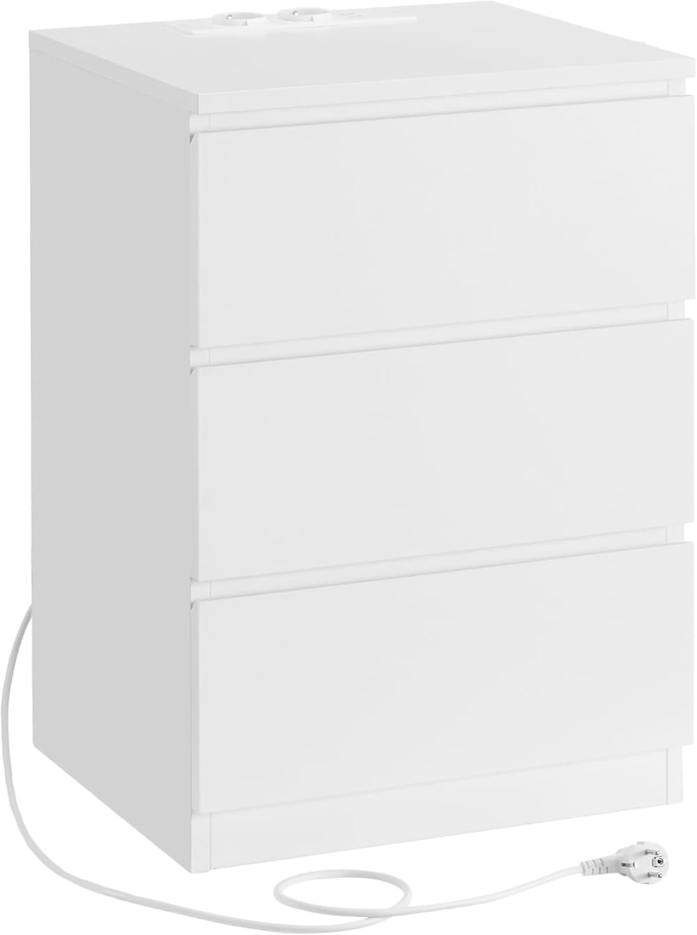 Comodino con stazione di ricarica e 3 cassetti bianco