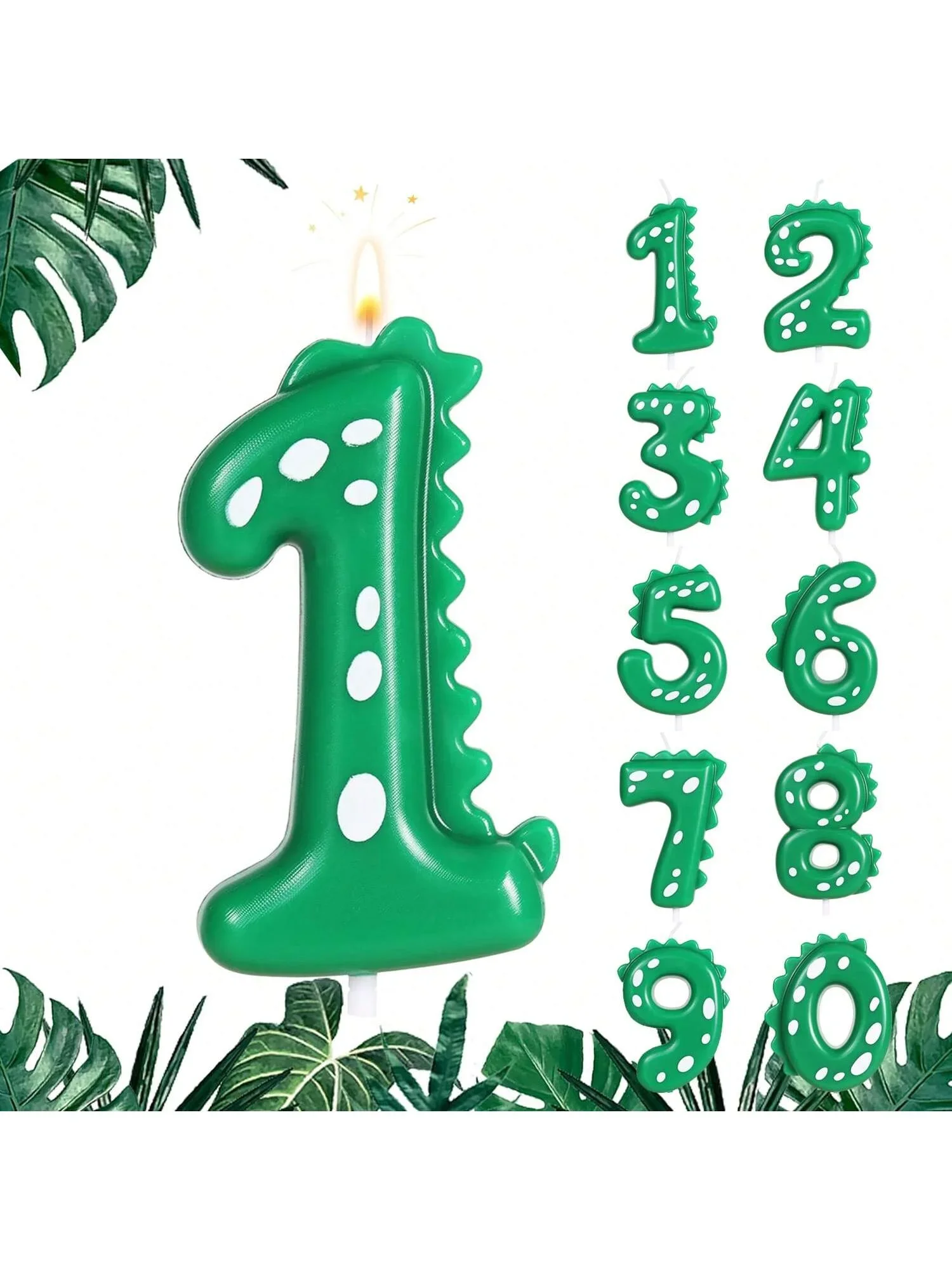 Dinosaurier-Geburtstagskerze, 0–9 grüne Zahlenkerze für Party-Dekoration mit Dinosaurier-Motiv, Zahlenkerze für Kuchendeckel Image