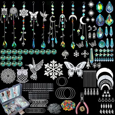 DIY Suncatcher Kit 450pcs Sun Catchers Making Supplies for Adults Hanging Prism Sun Catcher with Crystals Home Wedding Garden F