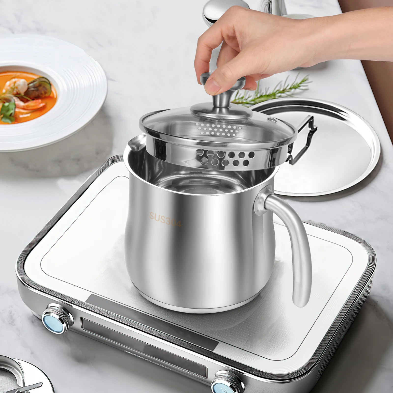 2000 ml Kochtopf Edelstahl Topf Hochleistungs-Wasserkocher Home Kochtopf für Baby Ergänzungsnahrung Congee Nudeln Dessert Image