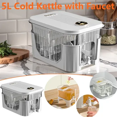 5L Cold Water Bucket with Faucet/Bracket Refrigerator Jug Dispenser Water Kettle Summer Juice Drink Container Fridge Pot Pitcher