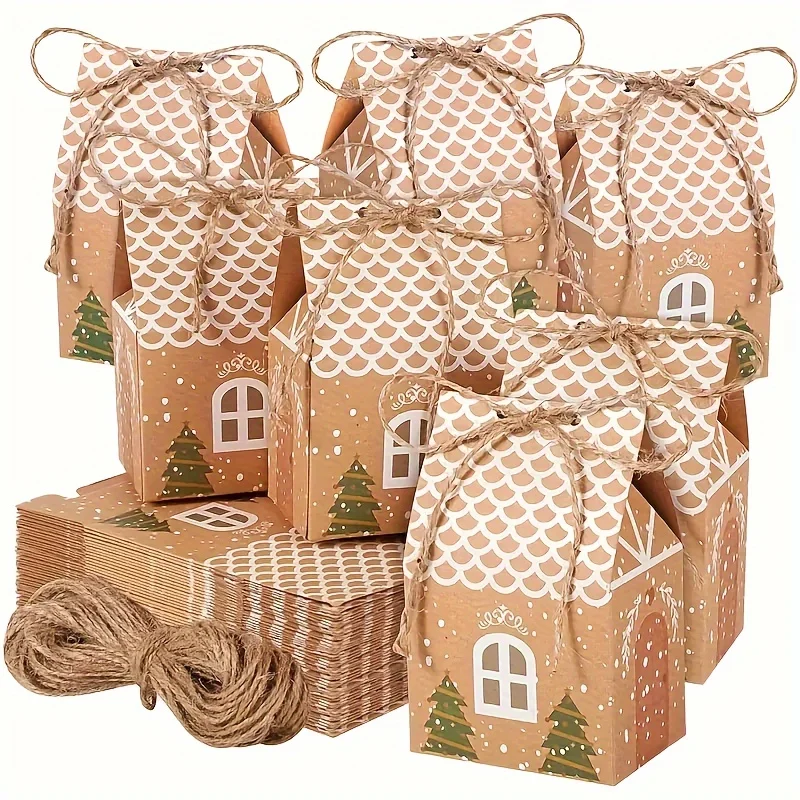 Weihnachts-Mini-Süßigkeitsschachteln aus Kraftpapier, 24 Stück mit Schnur | Perfekt für Partygeschenke, Baumschmuck und Hochzeitsgeschenke Image