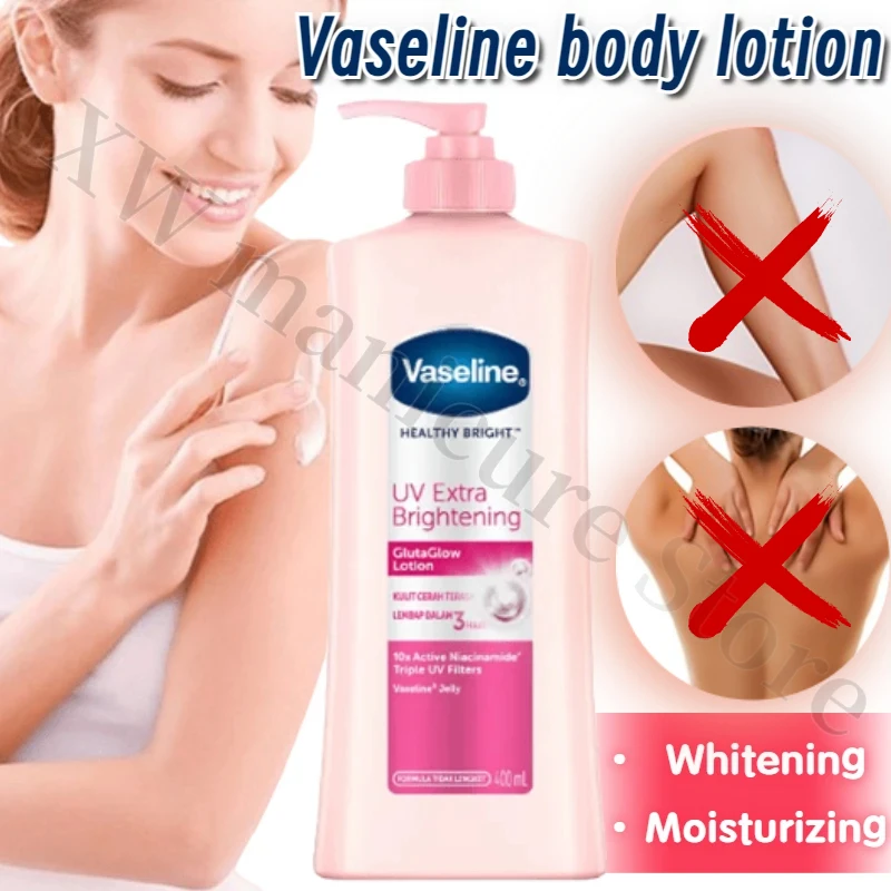 Vaseline Niacinamid-Körperlotion lindert trockene und dehydrierte Haut. Peelt und hellt den Hautton auf. Feuchtigkeitsspendende Körperlotion Image