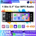 Podofo 1 Din 5.1 ''HD Auto MP5 Radio Lettore Video Carplay Android auto Bluetooth Autoradio FM RDS a USB SD DVR Assistente vocale