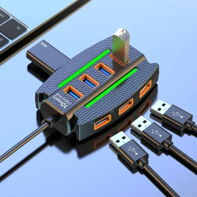 RGB-Hintergrundbeleuchtung, 10 Ports, USB 2.0-Splitter, verlängert die Datenübertragung, 10-in-1 USB2.0-HUB, USB-Adapter, Hochgeschwindigkeits-USB-Port-Expander