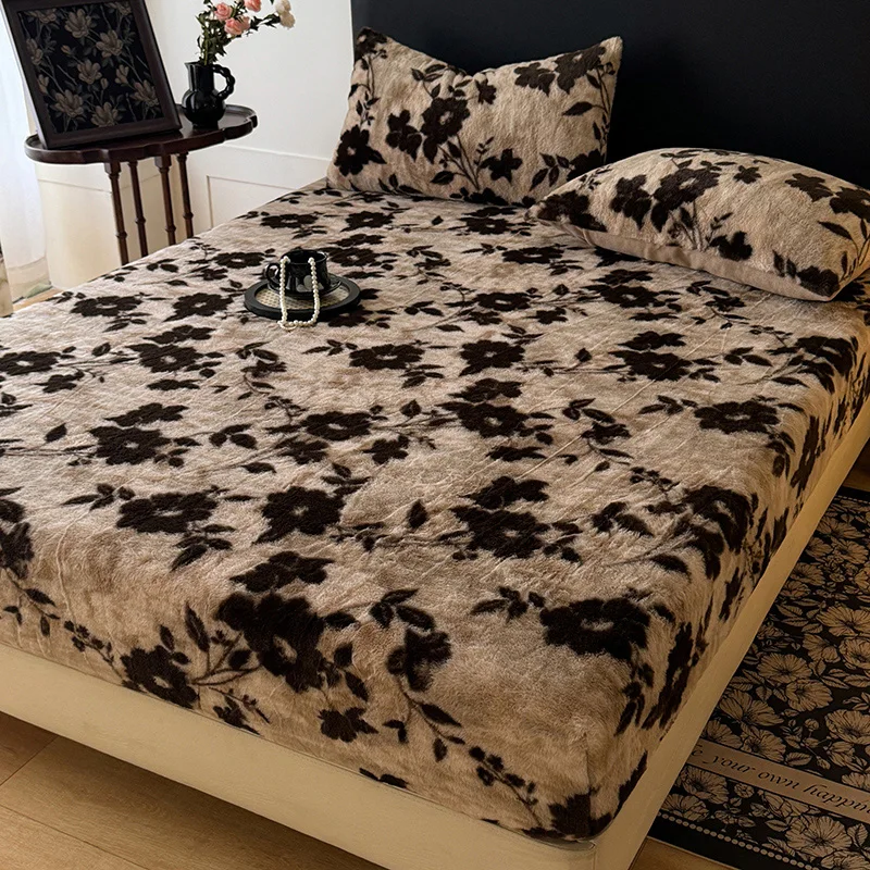 Plüsch verdicken Spannbetttuch Winter warm keine statische Elektrizität Fitsheet Einzel-Doppel-Matratzenbezug mit elastischem Band Bettlaken Image