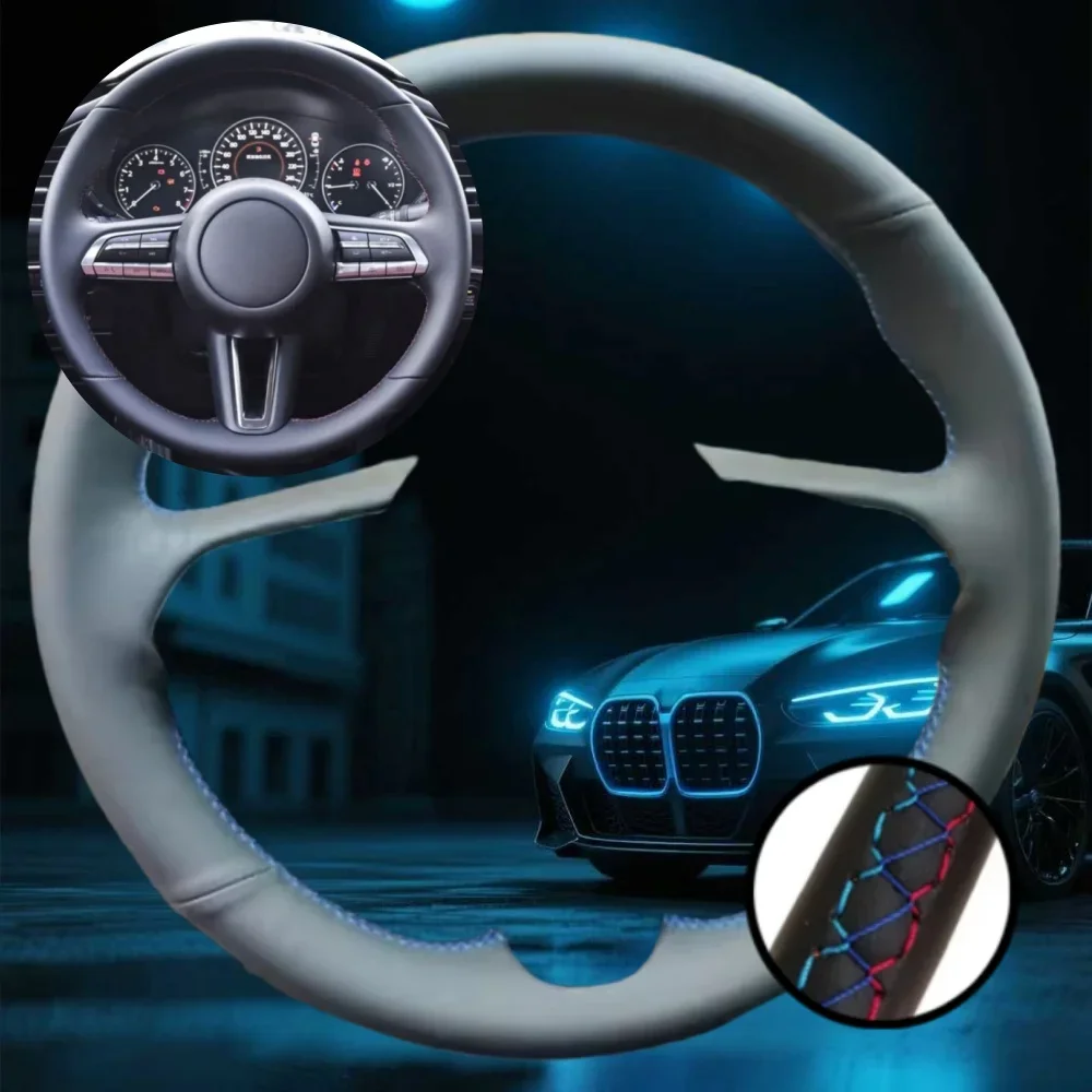 Maßgeschneiderte Auto-Lenkrad-Flechtabdeckung für Mazda 3 Axela CX-30 MX-30 CX-5 CX-50 Autozubehör Handgenähte Lenkfolie Image