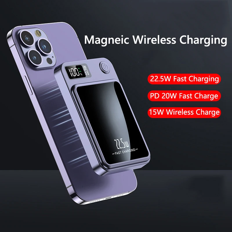 Adattatore PowerBank per batteria esterna portatile a ricarica rapida da 20000 mAh 22,5 W magnetico wireless per iPhone Huawei Samsung