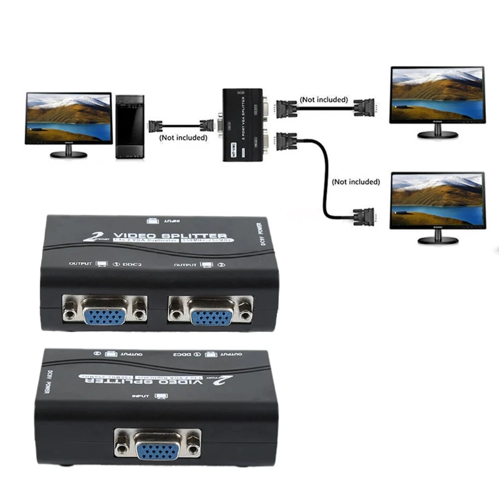 Adattatore duplicatore splitter video splitter VGA da 1 a 2 monitor da 1 a 2 schermi divisi con cavo USB