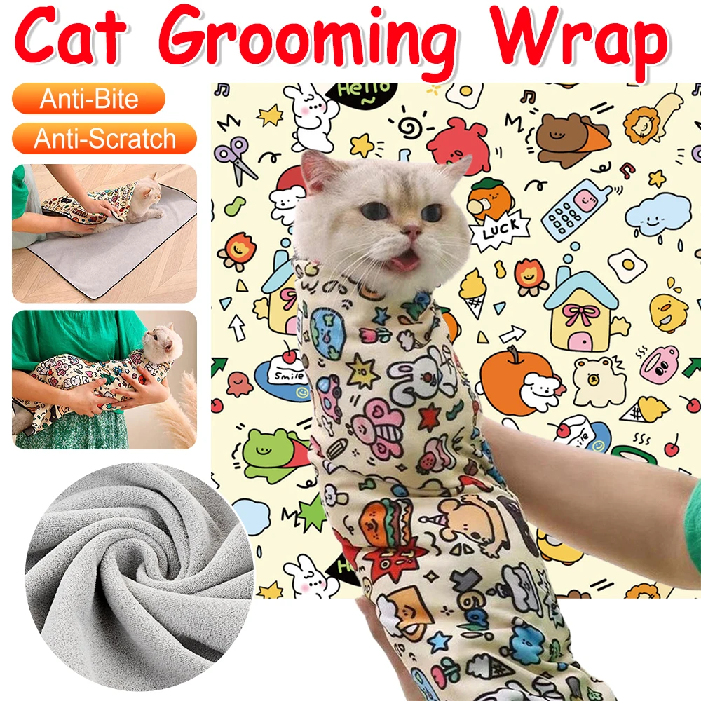 Katzenpflegewickel, Anti-Biss, kratzfest, Katzenfesselwickel, selbstklebende Katzenwickel, Anti-Flucht, Katzennagel-Trimmpflegeversorgung Image