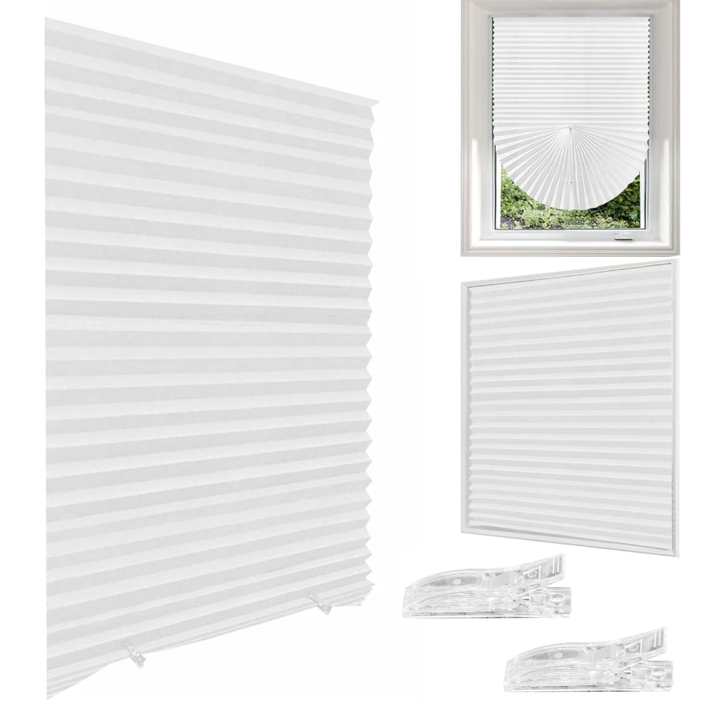 Fensterjalousien, kabellos, ohne Bohren, zum Aufkleben, selbstklebende, temporäre Jalousien, plissierte Papierjalousien für Fenster, Türen, Schirme