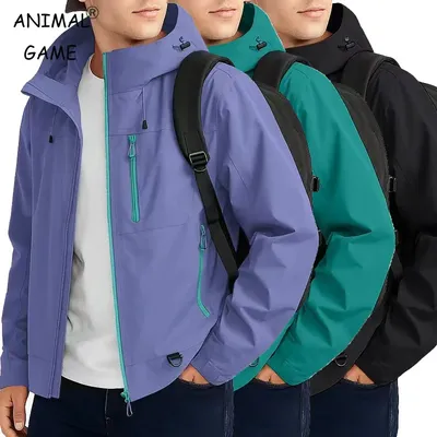 New Men's Outdoor Windproof Jacket Lightweight Raincoat with Hood Streetwear Hiking Coat Waterproof Jacket Climbing Outerwear
