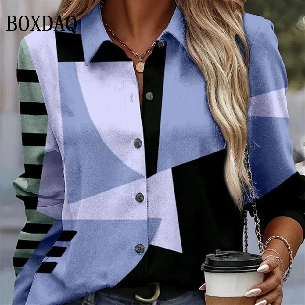Camicie con bottoni a maniche lunghe primaverili camicia con risvolto allentato stampata floreale 3D camicette da donna Vintage top abbigliamento femminile estivo 2025