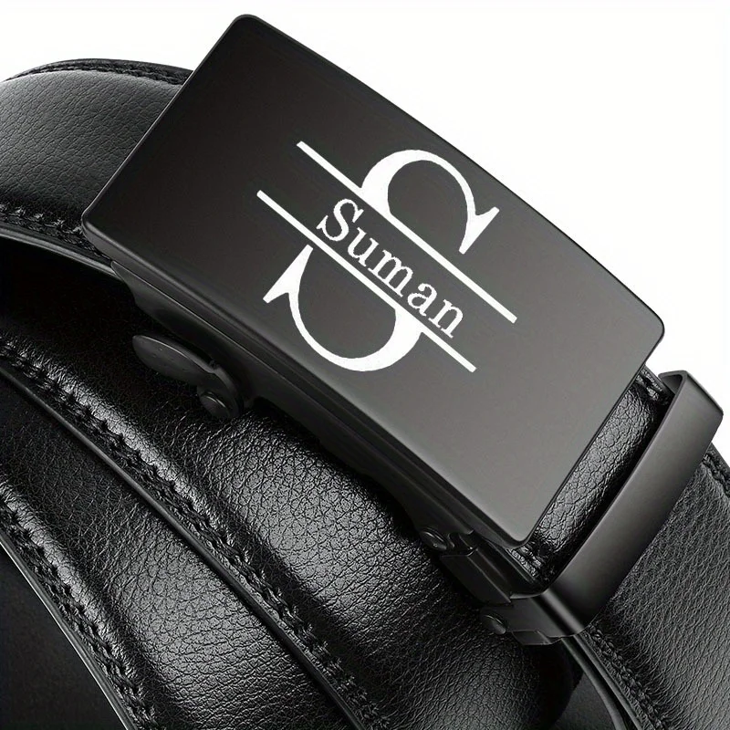 Benutzerdefinierter Herrengürtel, personalisierter Anfangsbuchstabe, Name, automatische Schnalle, Gürtel, 150 160, 170 cm, plus großes Geschenk für ihn, Männer, Ehemann Image