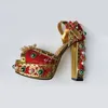 Perle Strass Plattform Starke Ferse Peep Toe Sandalen Frau Sommer 2025 Rot Retro Barock High Heel frauen Schuhe 14 cm