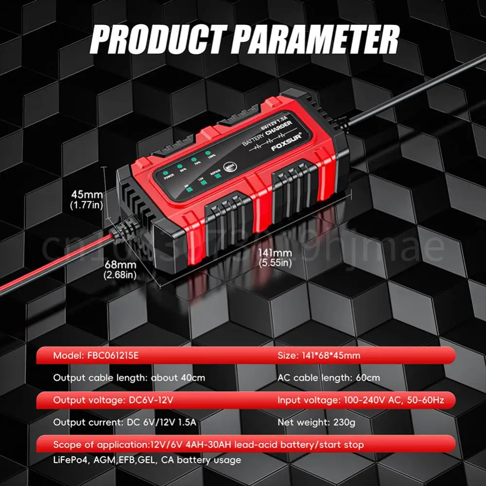 6V/12V 1,5A Autobatterieladegerät Elektrische Motorräder Ladegerät Intelligentes Ladegerät für Auto LKW Boot SUV Blei-Säure AGM GEL Batterien Image