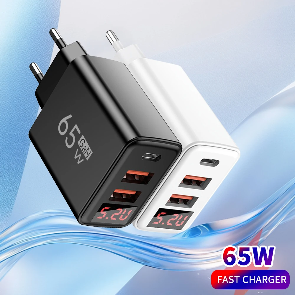 EU/US/UK Stecker 65 W GaN Ladegerät USB C QC 3,0 PD Schnelle Lade Handy Power Adapter für iPhone 16 Xiaomi Typ C PD Ladegerät Image